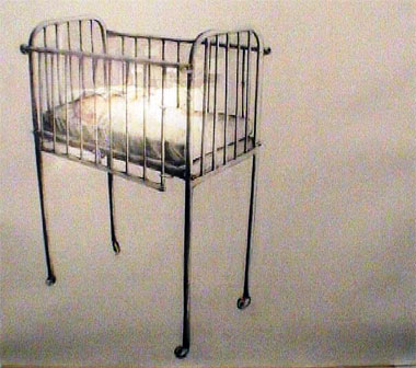 Sharon Kelly: Cot drawing and Polaroid , 2004, video still; courtesy the artist